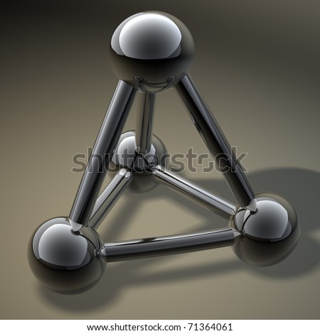 simple steel molecular structure on black background 3D - stock photo