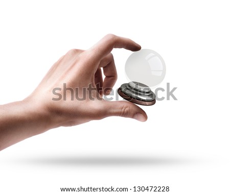 Man'S Hand Holding Empty Crystal Ball Isolated On White Background ...