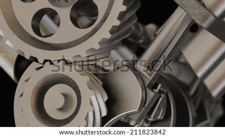 Cut metal engine. Visual layout.  3d