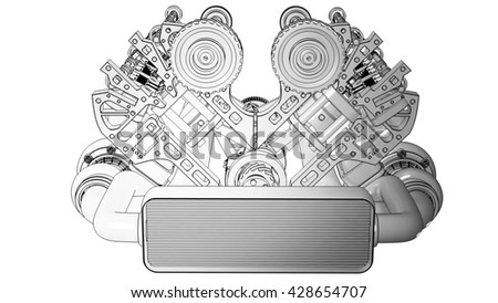 Vector Images Illustrations And Cliparts V8 Car Engine Cartoon Illustration Outline High Resolution Hqvectors Com