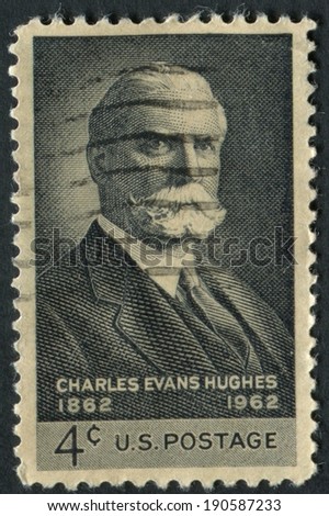 United States of America-Circa 1962: A postage stamp commemorating the 100th birthday of former Supreme Court Chief Justice Charles Evan Hughes.