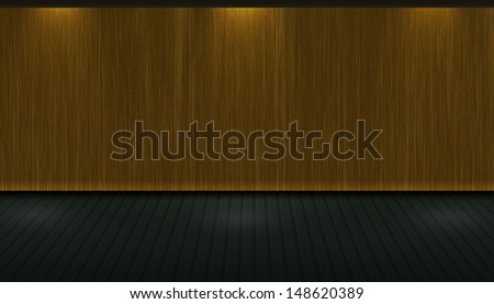 Room with dark floor boards and lit wooden wall/Empty room/Illustration design