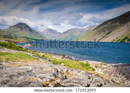 View of Wast Water towards the screes of Yewbarow and Great Gable in the Lake District.
