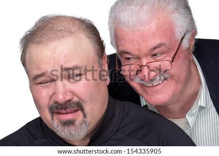 Older man got in to personal space of a younger man. Younger man showing his emotions with unpleasant face Сток-фото © 