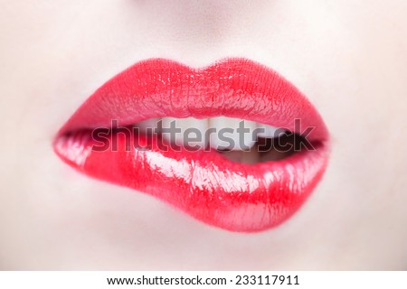 Sexy Lips. Beauty Red Lip Makeup Detail.