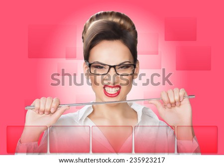 aggressive woman with a pointer. concept