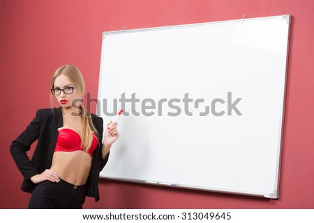 business woman in lingerie on the background of the whiteboard
