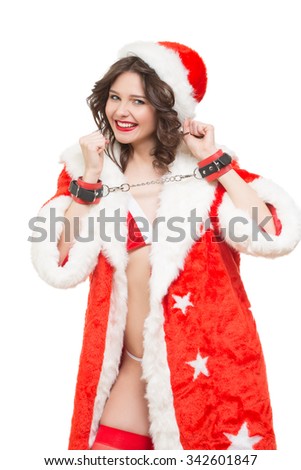 Sexy Snow Maiden Headphones For Sex Games Isolated On White Background Santa Girl Sexy Snow Maiden Headphones For Sex Games Isolated On White Background Santa Girl