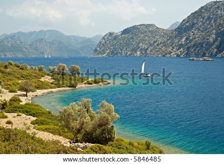 Beautiful Landscape with Yachts and mountains