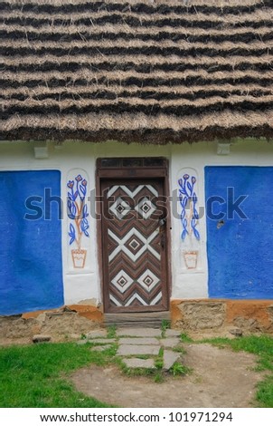 Traditional Ukrainian house, door close up, Pirogovo Folk Museum, Kiev