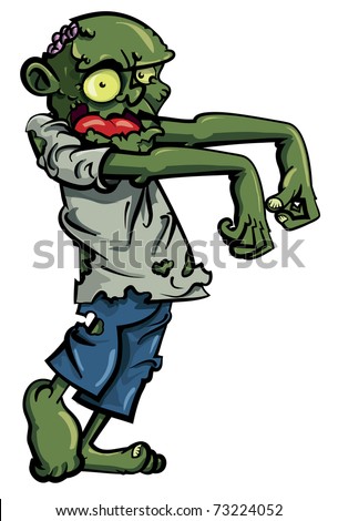 Cartoon Zombie Isolated On White. His Brains Are Sticking Out Of His ...