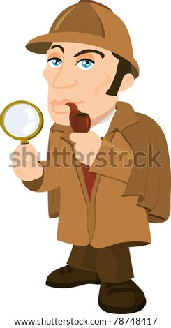 Cartoon Sherlock Holmes With A Magnifying Glass. Isolated On White ...