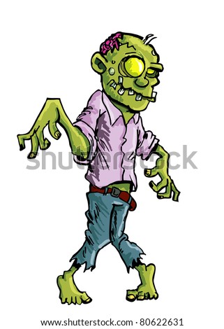 Cartoon Zombie With Brains Exposed Isolated On White Stock Vector ...