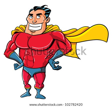 Cartoon Superhero In A Classic Pose. Isolated On White Stock Vector ...