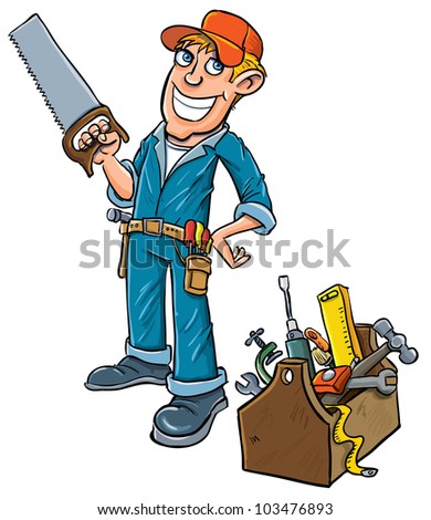 Cartoon Handyman With Toolbox. Isolated On White Stock Vector ...