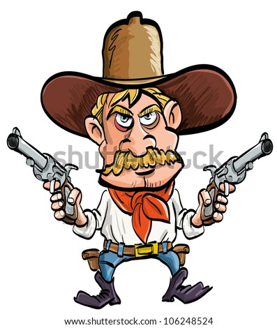 Cartoon Cowboy With His Guns Drawn. Isolated On White Stock Vector ...