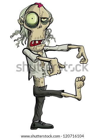 Green cartoon businessman zombie. Isolated on white