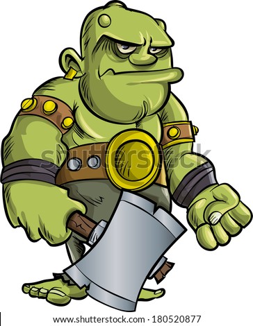 Cartoon Ogre With A Big Axe.Isolated Stock Vector Illustration ...