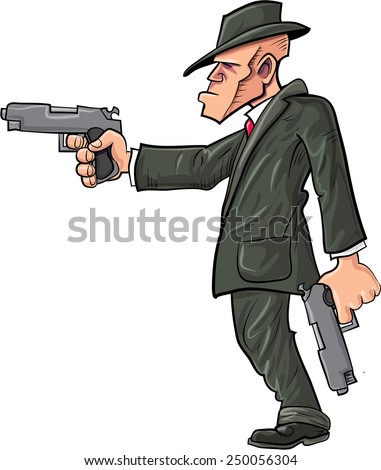 Cartoon Gangster Hitman Pointing His Gun. Isolated On White Stock ...