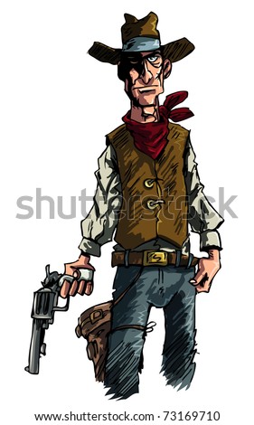 Mean illustration of a Cowboy gunslinger draws his six shooter