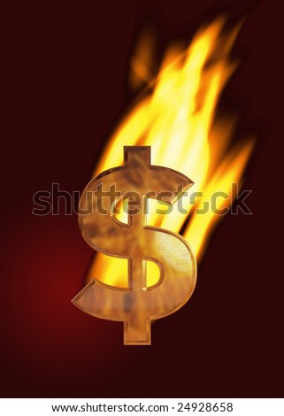 Burning Dollar Sign (Gold) With Flames And Dark Red Background Stock ...