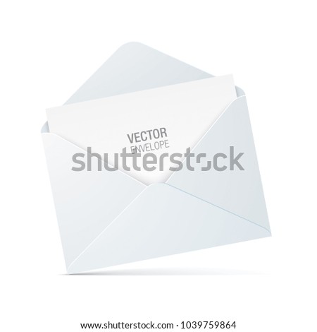 Vector envelope isolated on background. Realistic white opened envelope standing on a surface.