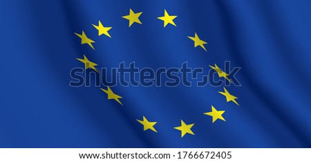 EU official flag. Horizontal background of European Union waving flag. Vector illustration.