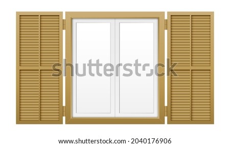 Window with shutters isolated on a white background. Vector illustration of wooden window shutter.