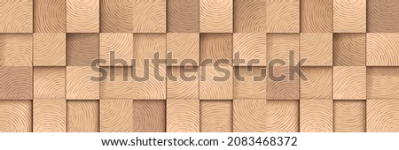 Square shape cross section wooden tiles, horizontal vector background.