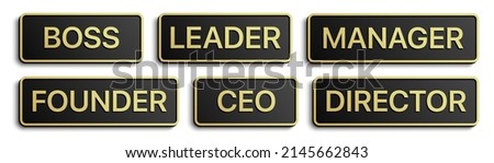 Vector set of business position black badges with golden details, isolated on white background.