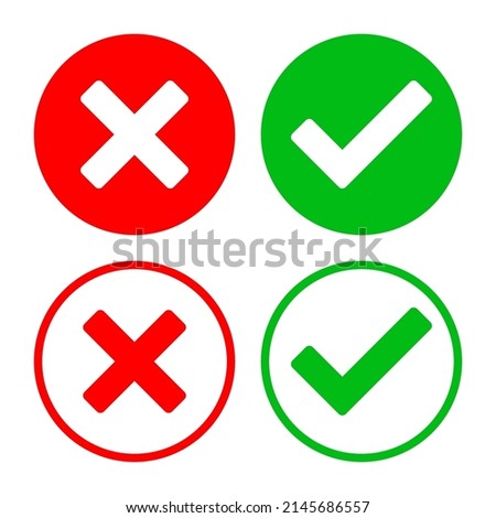 Green checkmark and red X round vector icons, isolated on white background.
