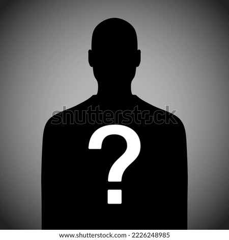 Anonymous man black silhouette with question mark. Incognito male person vector illustration.