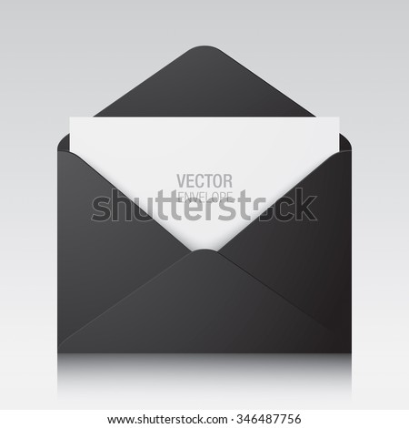 Vector envelope. Black opened envelope isolated on a background. Realistic mockup.