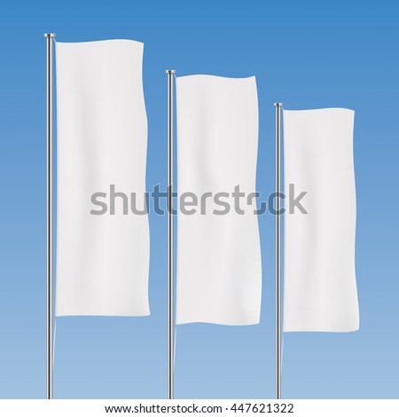 Image, Stock Photo Three flags in white, grey and blue flutter merrily on a rope, tied in the wind, in front of a red canvas tarpaulin at an event.