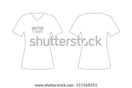 Women's V-neck vector T-shirt template. Front & rear sides.