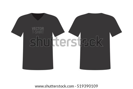 Vector V-neck T-shirt mockup. Men's black short sleeve T-shirt template. Front and rear sides.