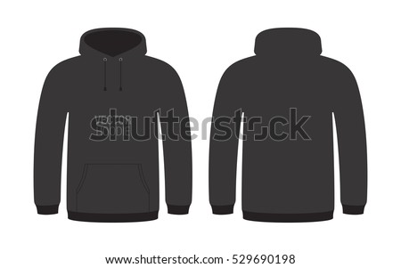 Black vector hoodie. Unisex hoodie template, isolated on background.