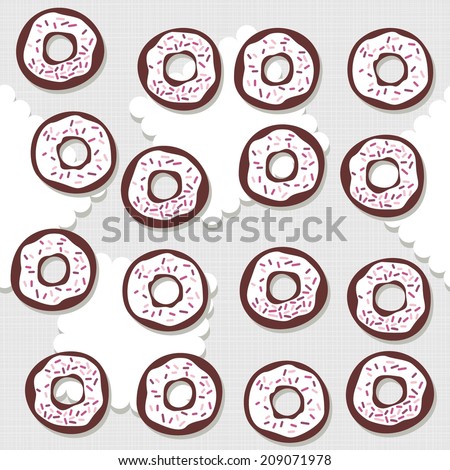 sweet donuts with icing and pink sugar sprinkles messy food dessert seamless pattern on light background