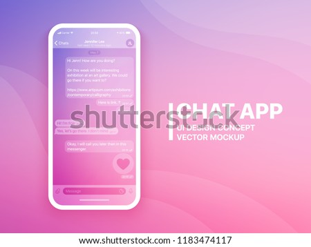 Mobile Chat App UI and UX Concept Vector Mockup in Minimalist Color Flow Limpid Theme on Smart Phone Screen. Social Network Design Template