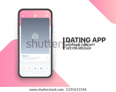 Mobile Dating App Tinder UI and UX Alternative Trendy Concept Vector Mockup in Light Color Theme on Frameless Smart Phone Screen Isolated on White Background. Social Network Design Template