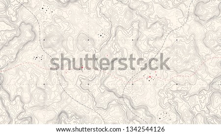 Vintage Detailed Contour Topographic Map Of Wild West Abstract Vector Background. Retro Outline Topographic Map Vector