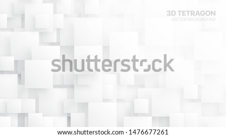 3D Vector Different Size Tetragons Technologic White Conceptual Abstract Background. Tech Clear Blank Subtle Textured Backdrop. Science Technology Square Blocks Structure Light Wallpaper