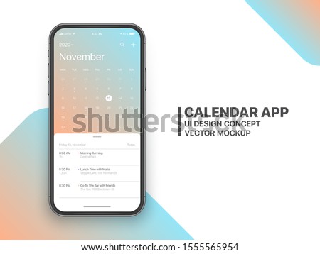 Calendar App Concept November 2020 Page with To Do List and Tasks UI UX Design Mockup Vector on Frameless Smartphone Screen Isolated on White Background. Planner Application Template for Mobile Phone