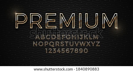 3D Vector Elegant Premium Golden Font Isolated On Abstract Background. Royal Vip Gold Alphabet Design Elements. Expensive Golden Metalic Typescript On Dark Luxury Backdrop