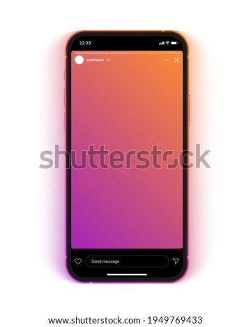 Social Media Network Instagram Stories Colorful Gradient Background On Mobile Phone IPhone 12 Screen Vector Mockup Isolated On White Backdrop