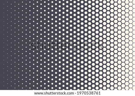Halftone Hexagonal Pattern Texture Vector Abstract Geometric Technology Background. Retro Colored Half Tone Hexagon Texture. Minimal Style Dynamic Tech Wallpaper