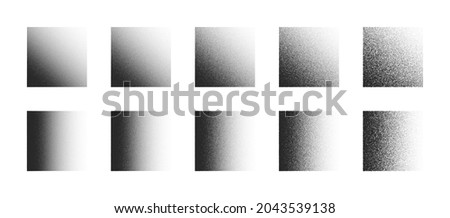 Stippled Square Hand Drawn Dotwork Vector Abstract Shapes Set In Different Variations Isolated On White Background. Various Degree Black Noise Dotted Rectangle Design Elements Texture Collection