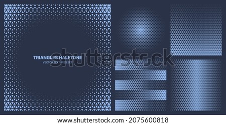 Assorted Various Blue Halftone Triangle Dot Textures Vector Different Geometric Pattern Set Isolated On Background. Contrast Blue Graphic Modernism Patterns Variety Texture Design Elements Collection