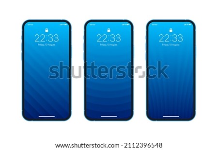 Vector Different Variations Minimal Bright Blue 3D Smooth Lines Geometric Wallpaper Set Photo Realistic Smart Phone Screen Isolated On White. Vertical Abstract Blurred Screensavers For Smartphone