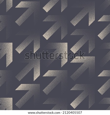 Arrow Symbol Vector Stipple Effect Seamless Pattern Abstract Business Background. Graphic Design Tilt Up Arrows Geometric Structure Repetitive Modern Wallpaper. Conceptual Minimalist Art Illustration
